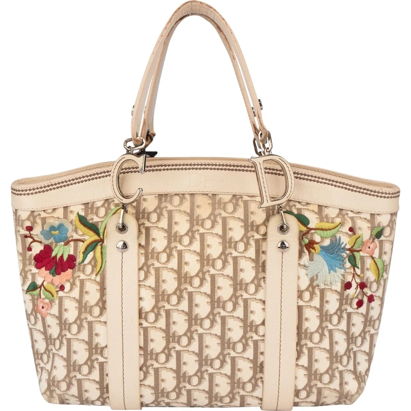 Christian Dior Schultertasche Christian Dior Trotter Monogram Floral Handbag beige