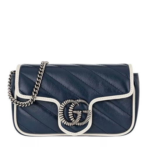Gucci GG Marmont Super Mini Crossbody Bag Leather Blue Agata/White Crossbody Bag