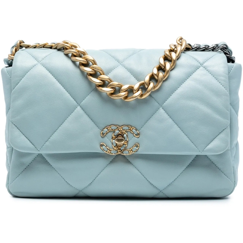 Chanel Sac à bandoulière Large Lambskin 19 Flap blau