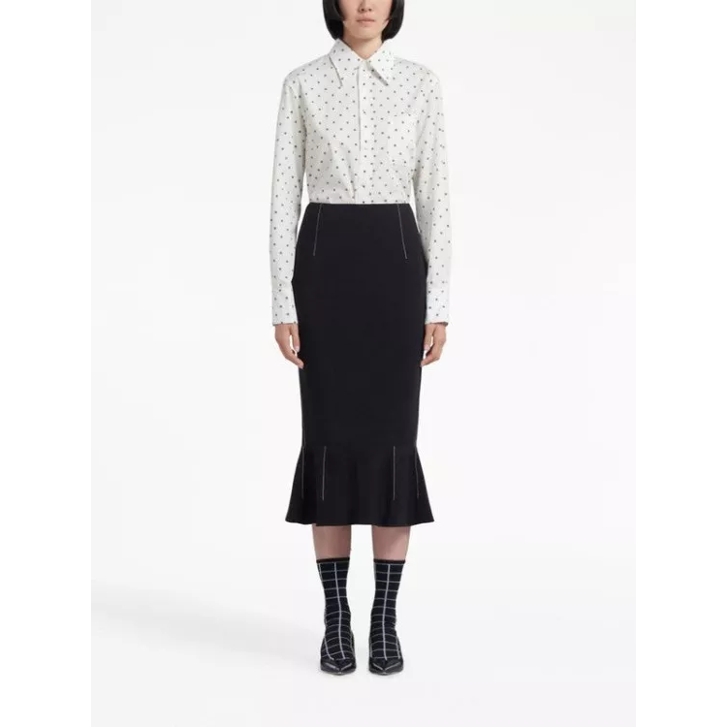 Marni Contrast Stitching Peplum Hem Skirt Black