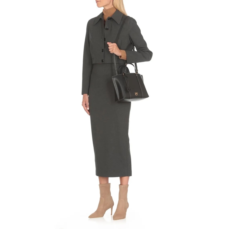 Pinko Tote Black Pebbled Leather Hand Bag Black(Image 7)
