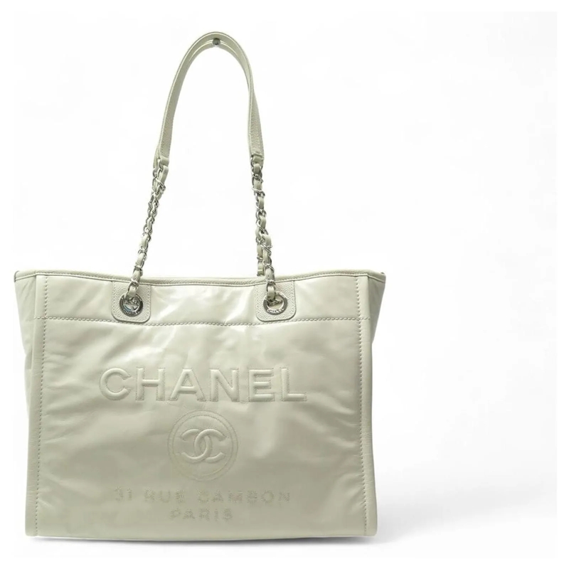 Chanel Fourre-tout NEUE CHANEL DEAUVILLE CAMBON MM CREME LEDER SHOPPE weiß
