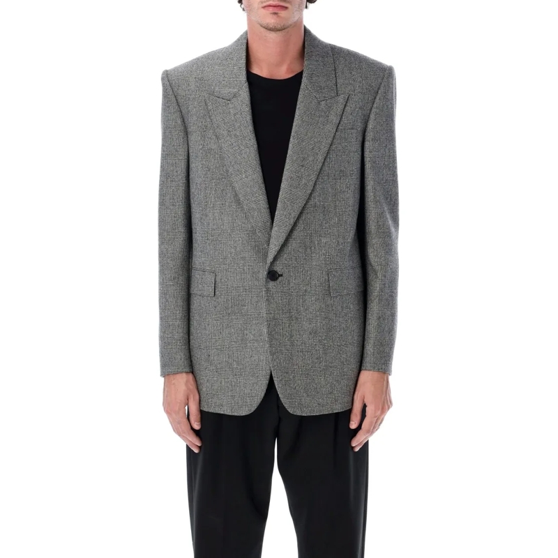 Saint Laurent Blazer Saint Laurent Prince Of Wales Wool Single-Breasted Grey