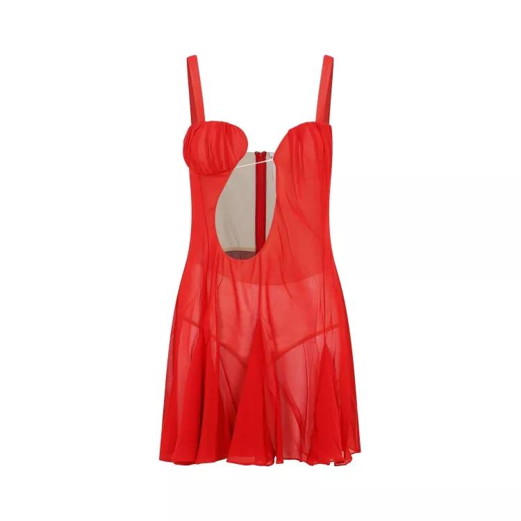 Nensi Dojaka - Red Silk Asymmetrical Panel Godet Mini Dress - Größe S - red