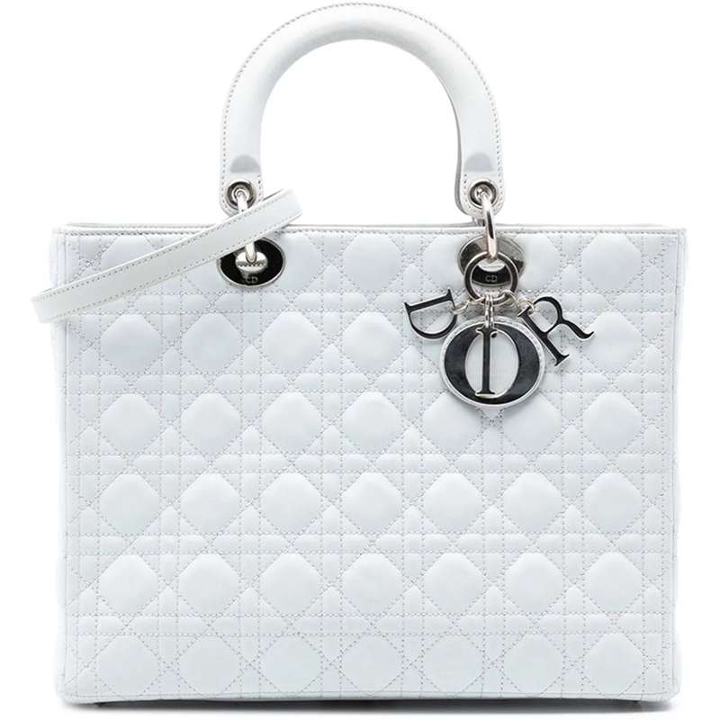 Christian Dior Schultertasche Large Lambskin Cannage Lady Dior weiß