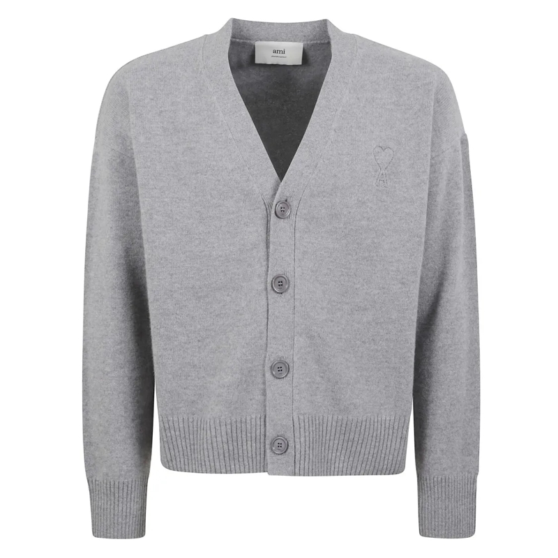 AMI Paris Strickjacke Classic V-Neck Buttoned Cardigan Grey