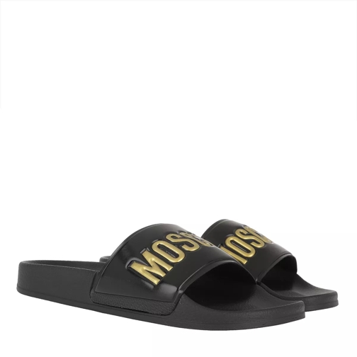 Moschino Logo Pool Slides Black/Gold Slip-in skor