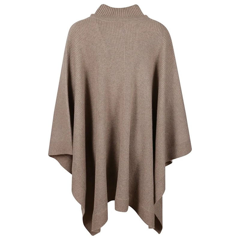 Max Mara Cape Loose-Fitting Ribbed Knit Poncho With High Collar Neutrals
