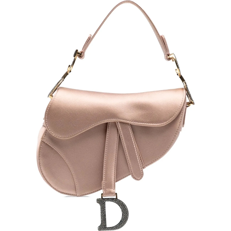 Christian Dior Tote Mini Satin Crystal Embellished Saddle Bag rose