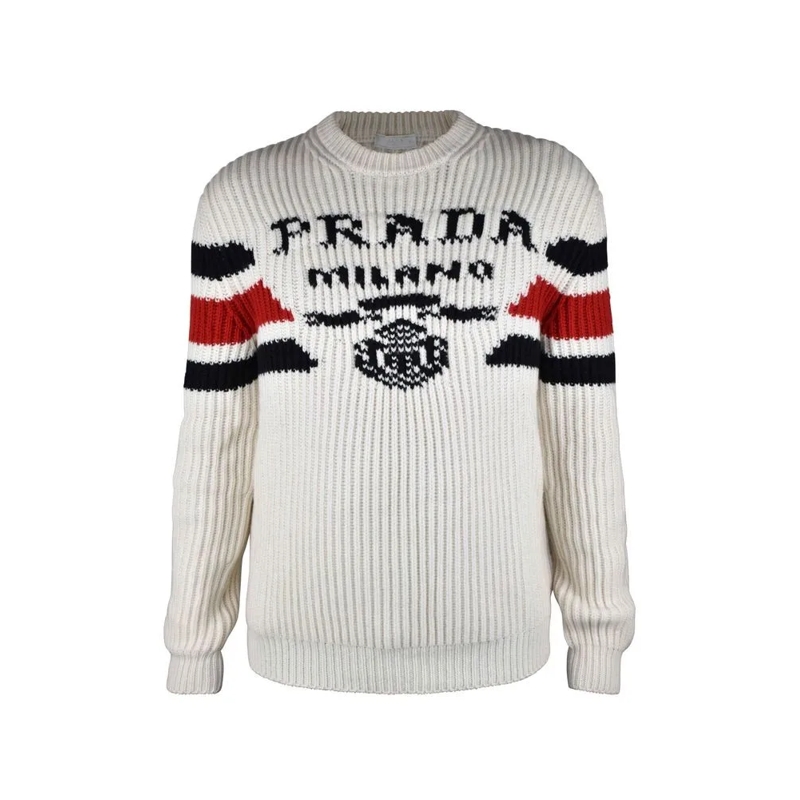 Prada Pullover Crew Neck White Cashmere Sweater White