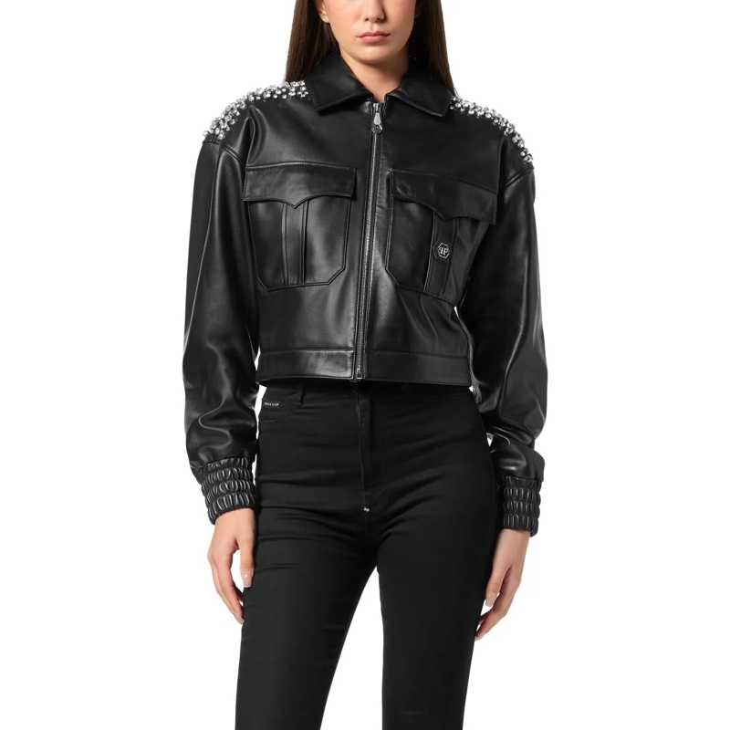 Philipp Plein Bomberjacke Leder-Bomber Signature schwarz(Image 4)