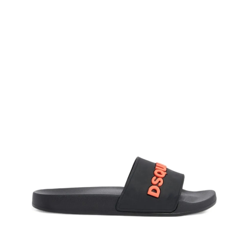 Dsquared2 Loafer Open Toe Slip-On Sandals With Raised Logo Letterin Black