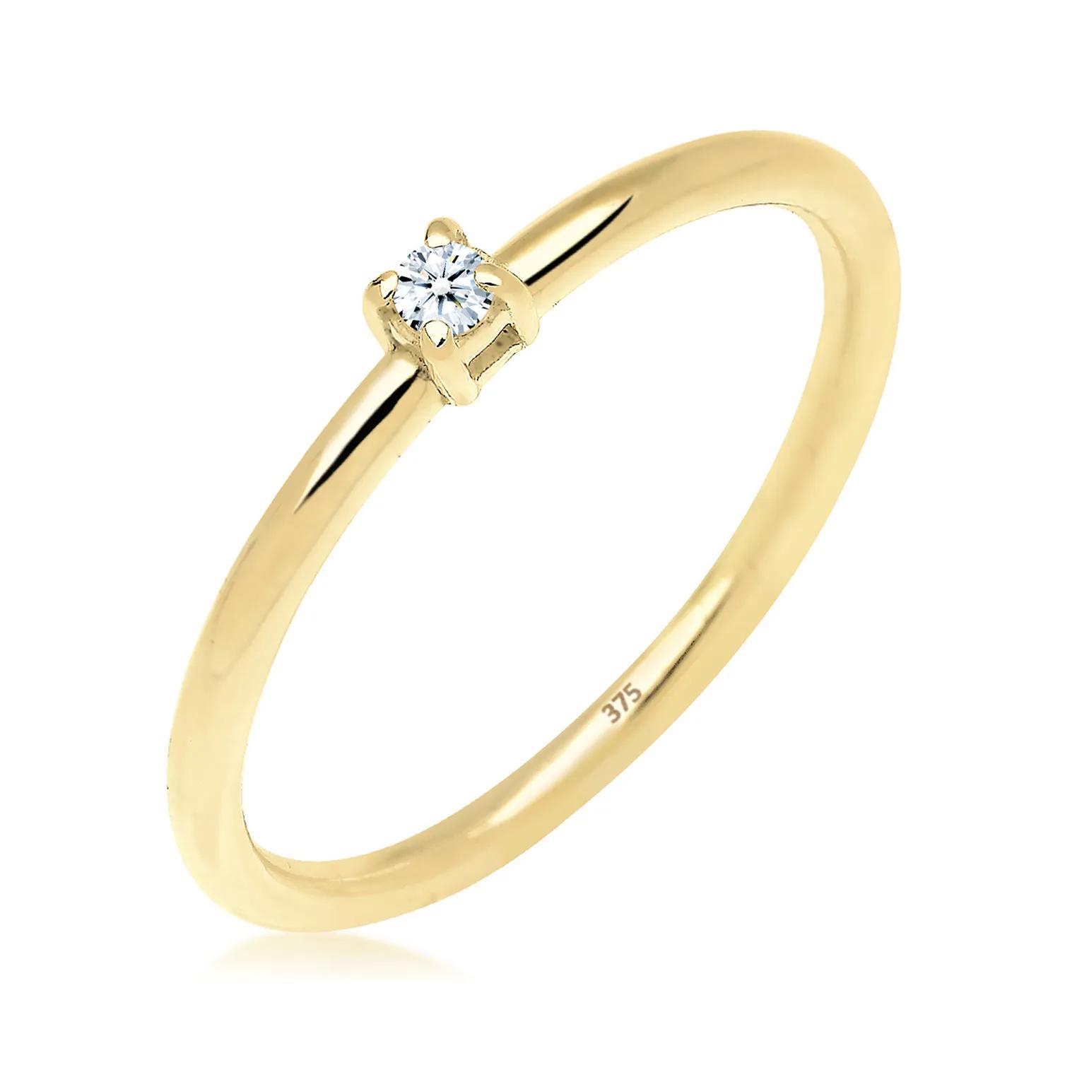 Elli Ringe - Ring Verlobungsring Diamant 0.03 ct. 375 Gelbgold - Gr. 52 MM - in Weiß - für Damen