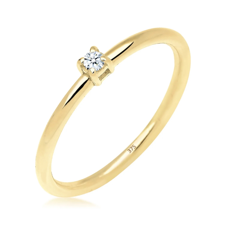 Elli Diamantring Ring Verlobungsring Diamant 0.03 ct. 375 Gelbgold weiss