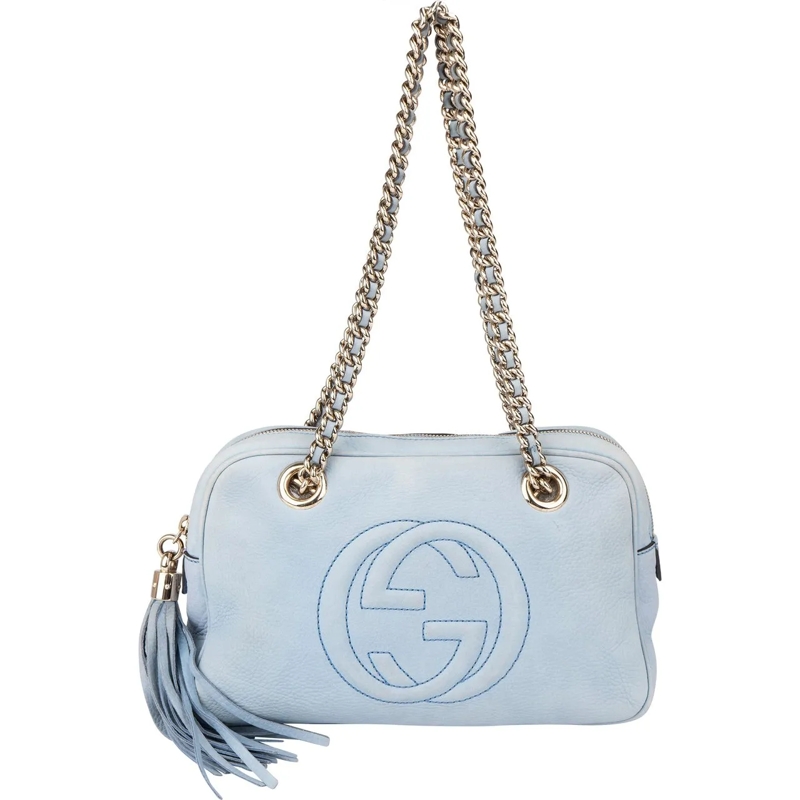 Gucci Schultertasche Gucci Blue Nubuk Leather GG Soho Shoulder Bag blau