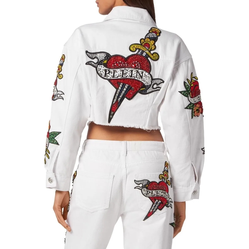 Philipp Plein Jeansjacke Jeansjacke Love Mit Schmucksteinen weiss(Image 4)
