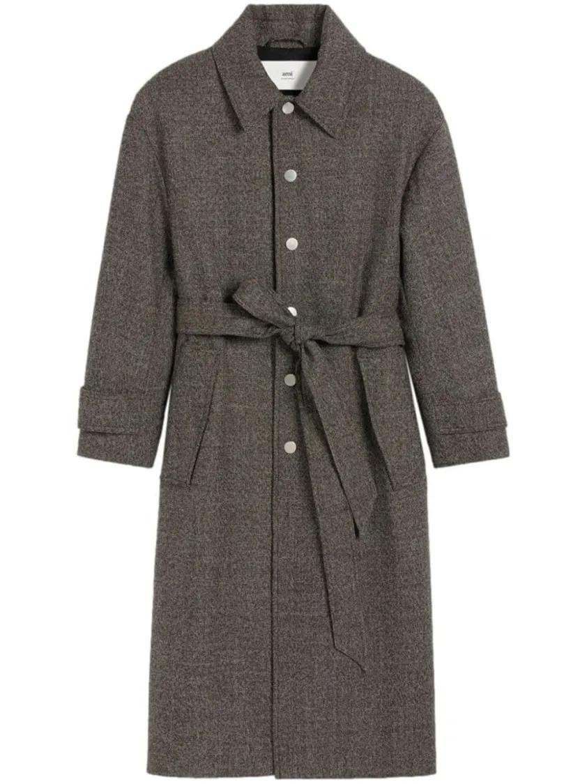 Thumbnail - AMI Paris - Grey Belted Coat - Größe 46 - grau