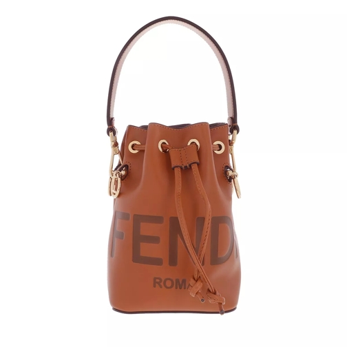 Fendi Mini Logo Bucket Bag Leather Brown Borsa a secchiello