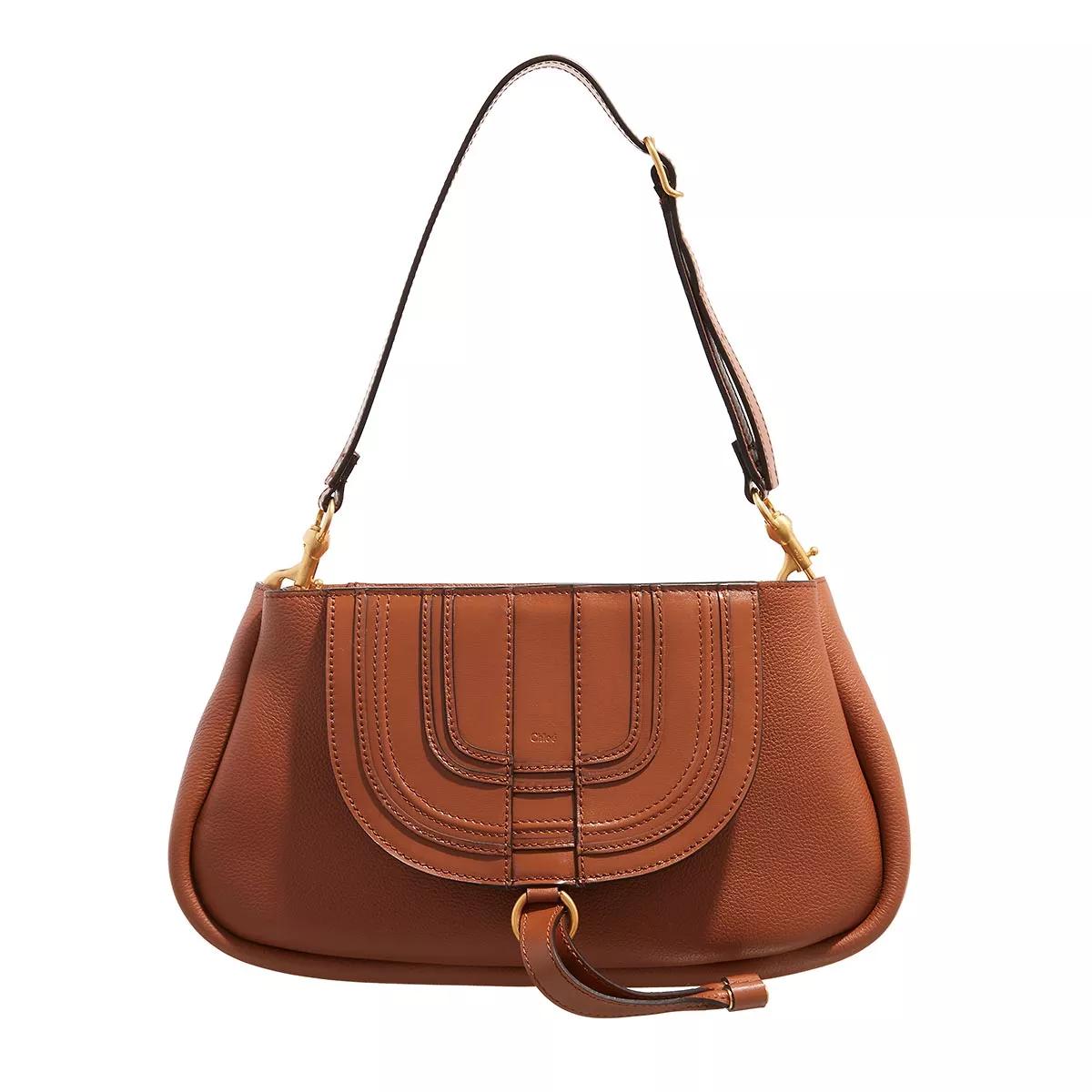 Chloe Taupe Grained Calfskin Leather Marcie Medium Saddle Bag