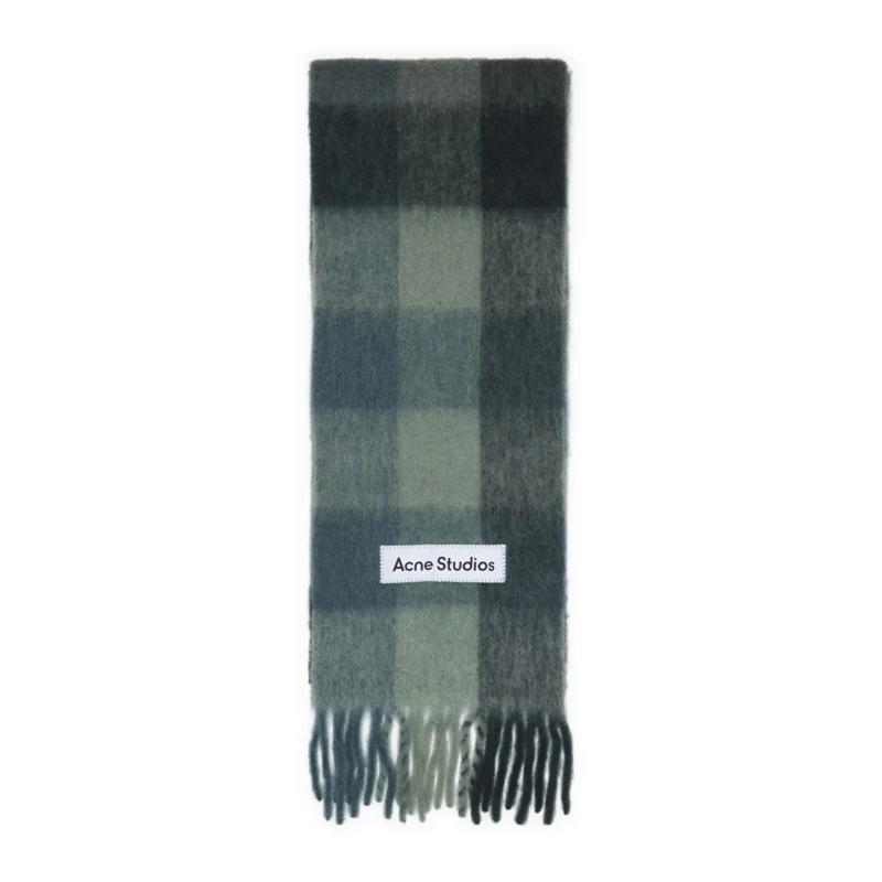 Acne Studios Écharpe légère Checkered Alpaca-Wool Blend Scarf Green