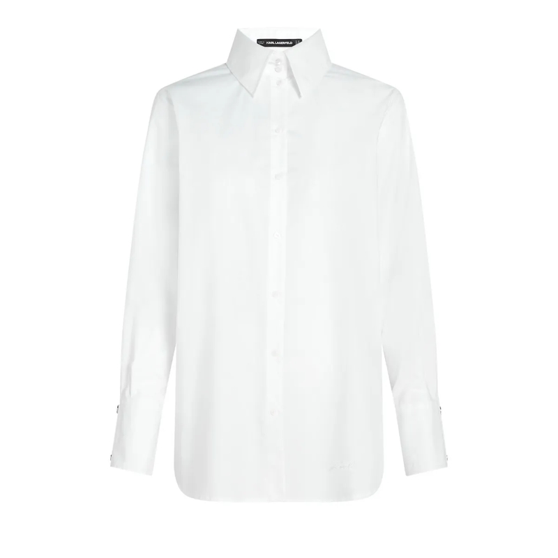 Karl Lagerfeld Bluse Hemd aus Popeline mit Druckknöpfen Bluse weiss