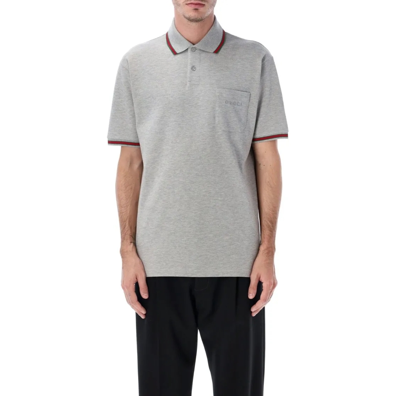Gucci Polo shirt Grey Mélange Cotton Piquet Polo Shirt Grey