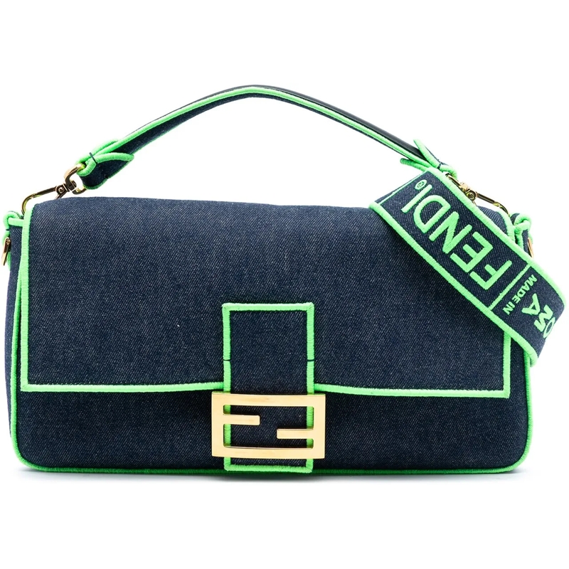 Fendi Schultertasche Large Denim Baguette Satchel blau