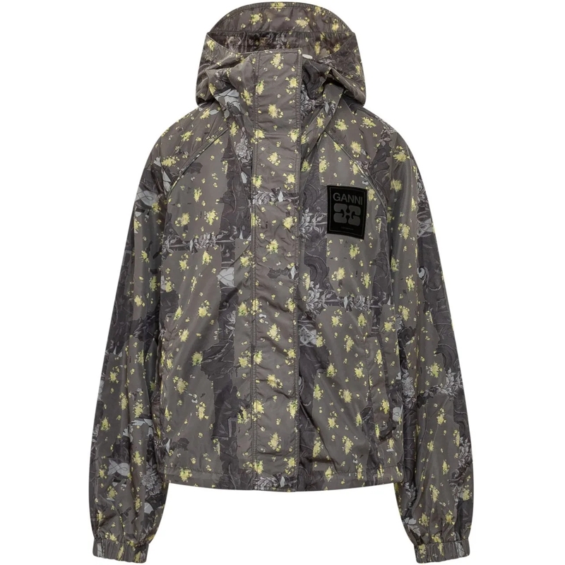 GANNI Übergangsjacke Giacca con Cappuccio e Zip dunkelgrau