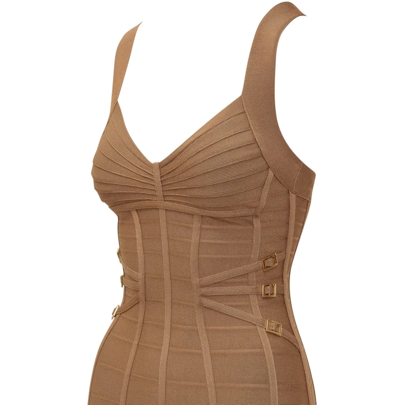 Elisabetta Franchi Maxikleid Abito Midi in Maglia con Spalline Incrociate beige(Image 4)