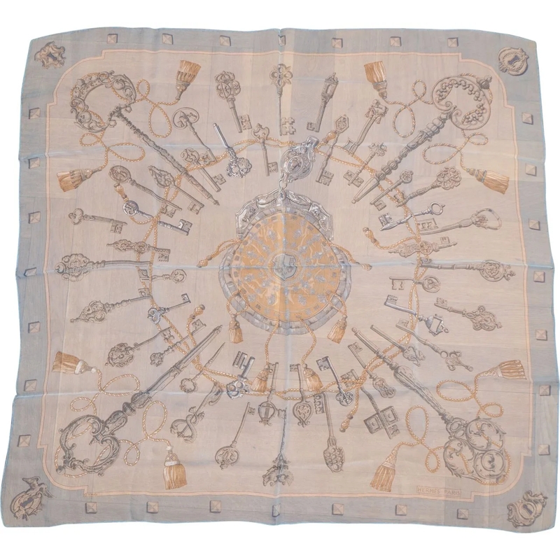 Hermès Wollschal Hermes Classic "Les Clefs" Silk Carre 90 Scarf Tuc blau