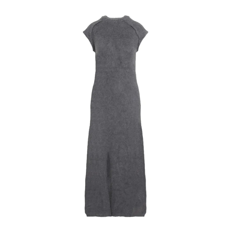 Jil Sander Robe midi Long Dress With Cap Sleeves And Wool Blend Grey