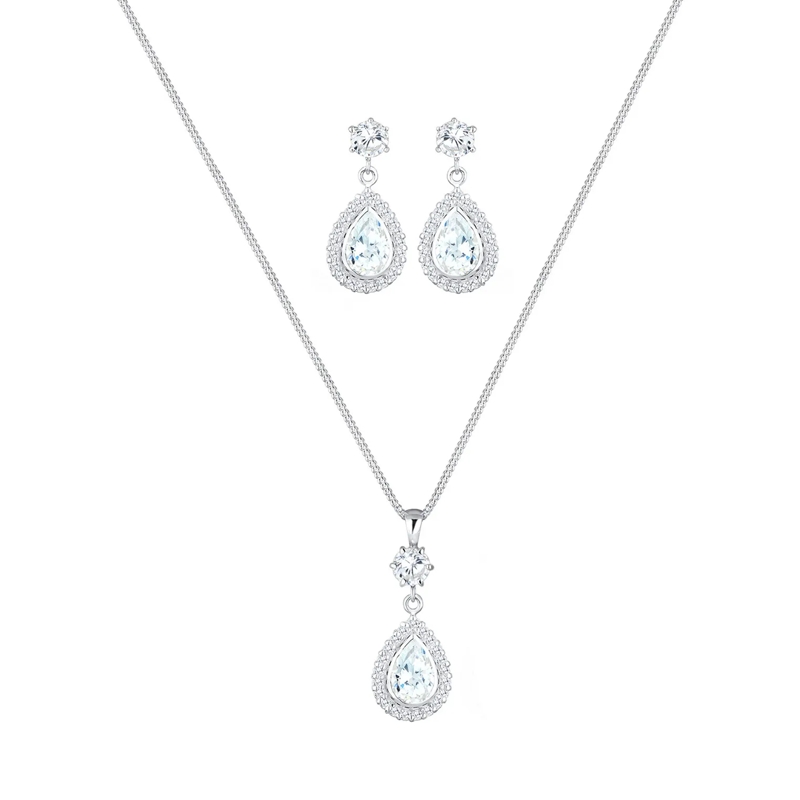 Elli Mittellange Halskette Schmuckset Tropfen Zirkonia 925 Sterling Silber weiss(Image 2)