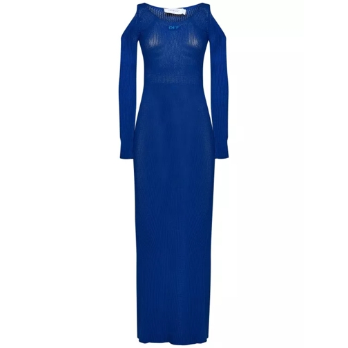 Off-White Blue Blue Viscose Blend Knit Long Dress Blue Robes Maxi