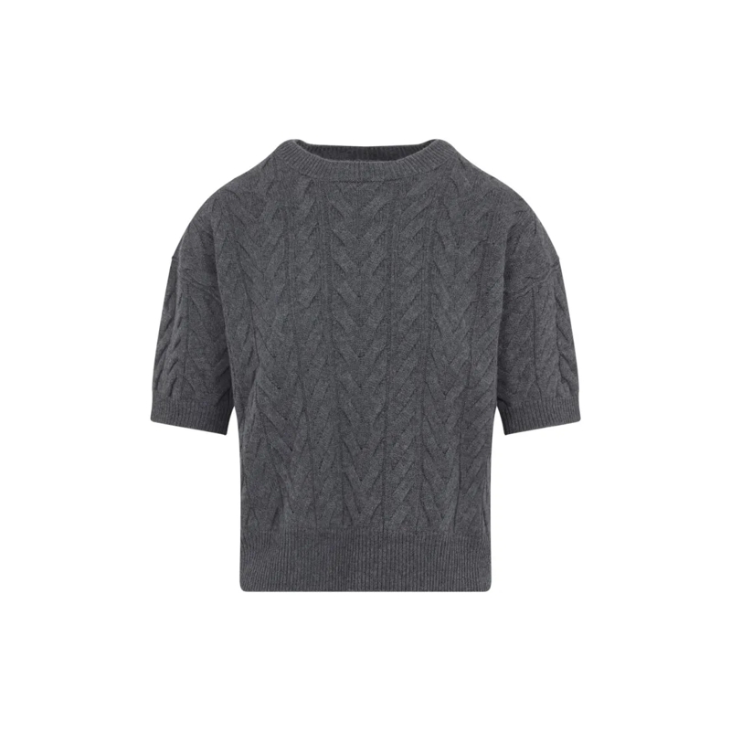 Max Mara Pull Textured Cable Knit Grey Wool Sweater Grey