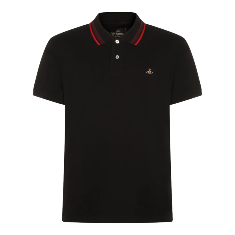 Vivienne Westwood Polo shirt Classic Black Polo With Ribbed Stripes Black