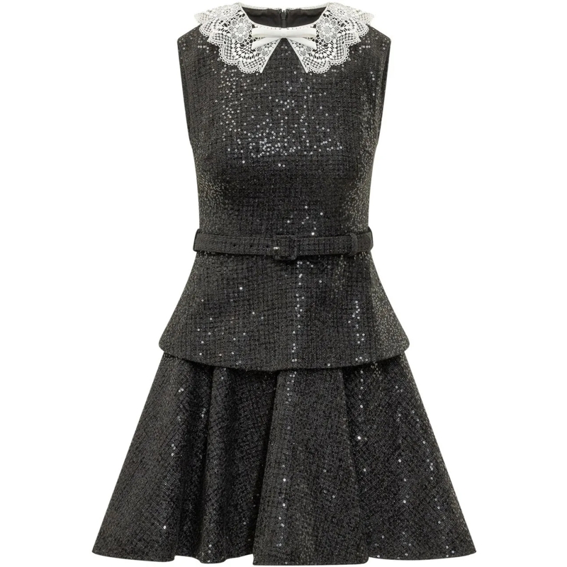 Self Portrait Minikleid Mini Abito con Colletto Ricamato schwarz