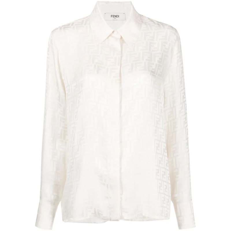 Fendi Overhemd White Jacquard Shirt With Tonal Monogram Design White