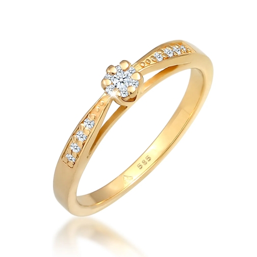 Elli Ring Ring Verlobung Diamant (0.085 ct.) Blume 585 Gelbg gold