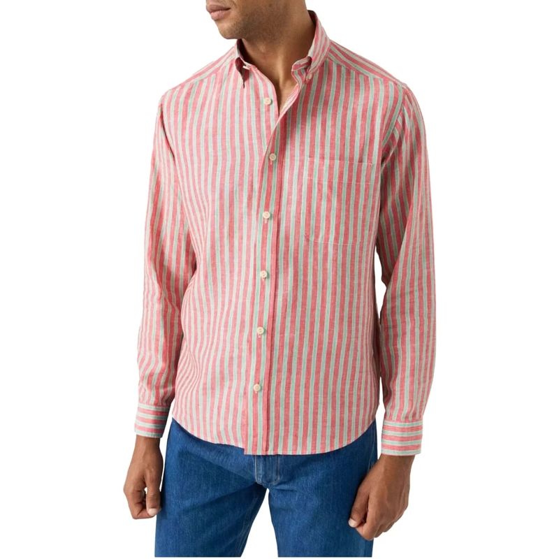 Eton  Eton Multi Striped Linen Shirt Lange Mouw Overhemd rot(Image 3)