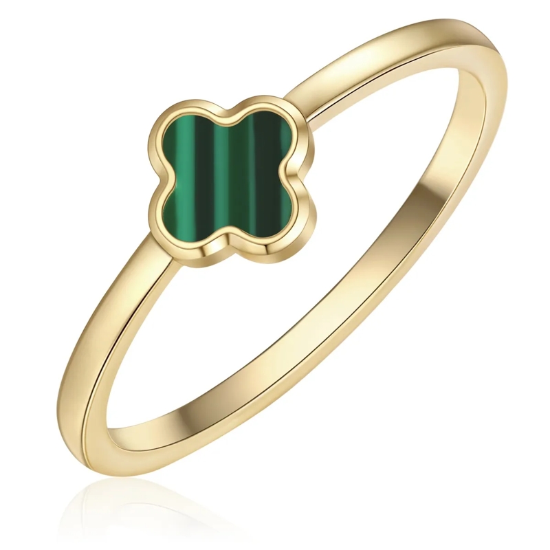 Glanzstücke München Ring Edelstahl Ring Malachit (synth.) Kleeblatt gold(Image 3)