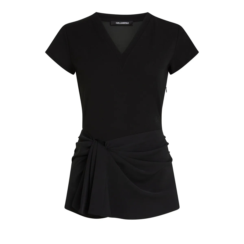 Karl Lagerfeld T-Shirt TOP MIT V-AUSSCHNITT AUS MATERIAL-MIX schwarz