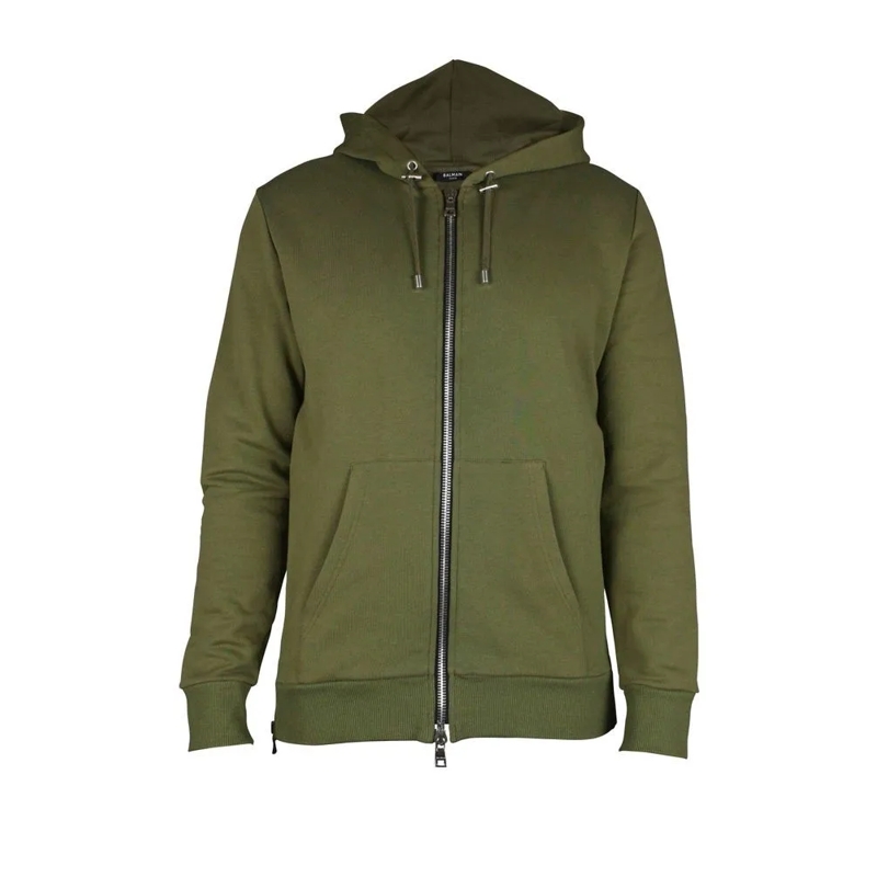 Balmain Vest Khaki Hooded Cardigan With Zipped Side Closures Green
