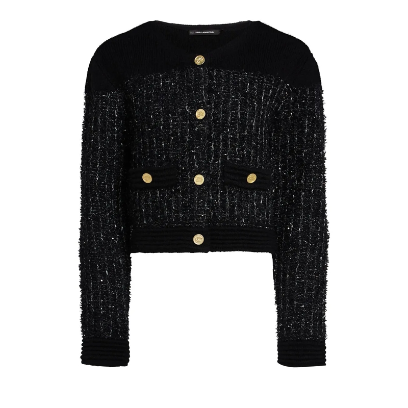 Karl Lagerfeld Strickjacke KARL ESSENTIAL STRICKWESTE AUS BOUCLÉ schwarz
