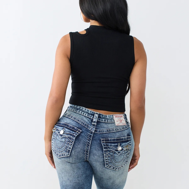 True Religion Top - Top- Ziersteine auf Front- Cut Out- Dehnbarer schwarz(Image 4)