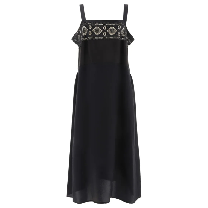 Maison Margiela Midi-jurk Embroidered Sleeveless Dress With Flared Silhouett Black