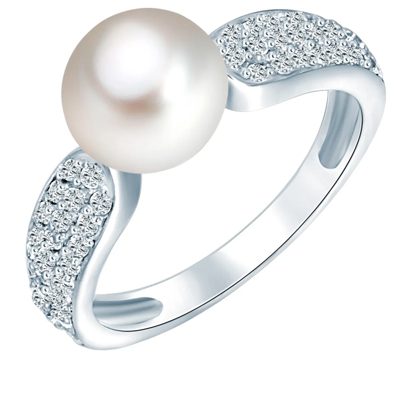 Valero Pearls Ring Sterling Silber Perlen-Ring Zirkonia Süßwasser-Zuc silber
