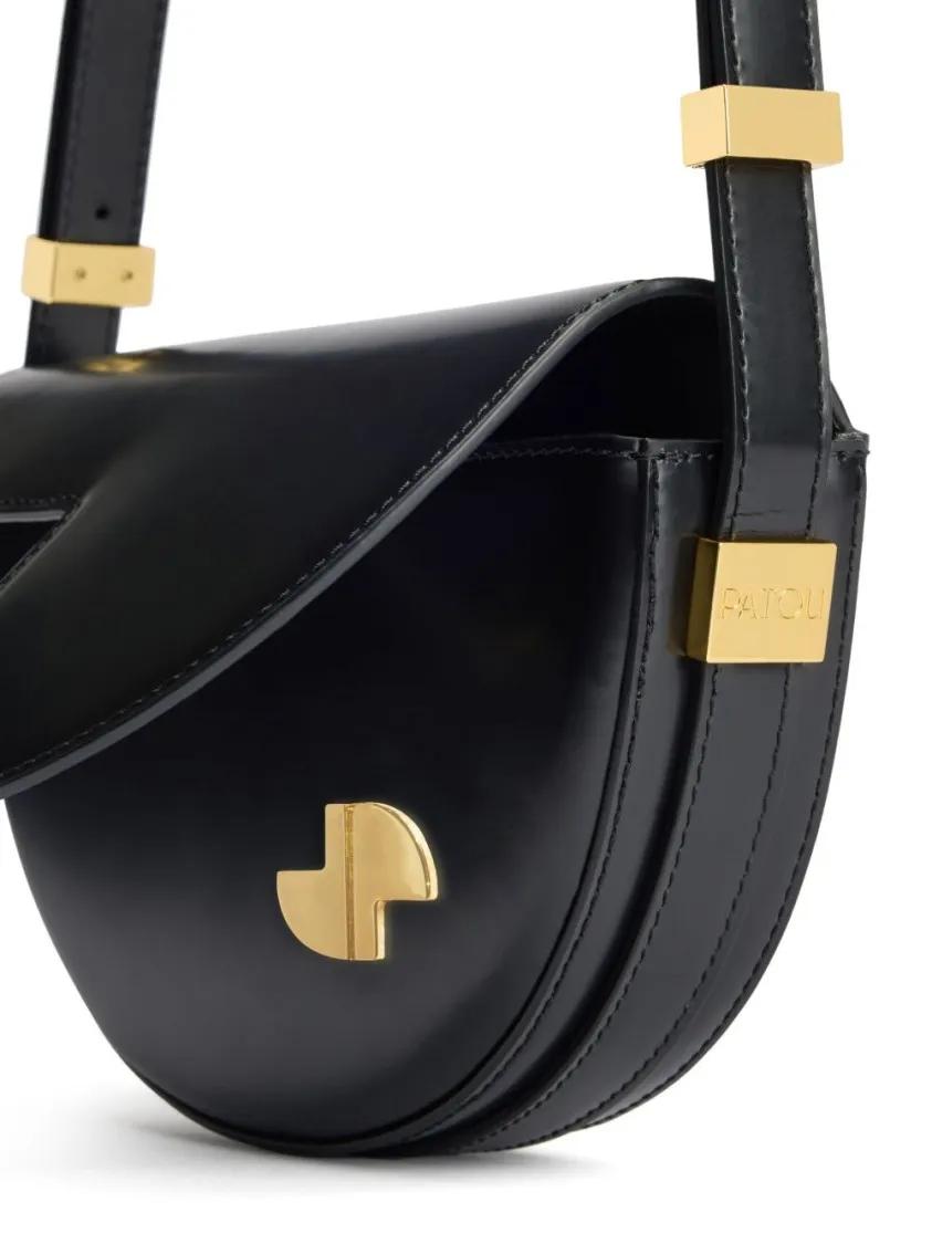 Patou Hobo bags Half-Moon Black Calf Leather Bag With Gold-Tone Ha in zwart