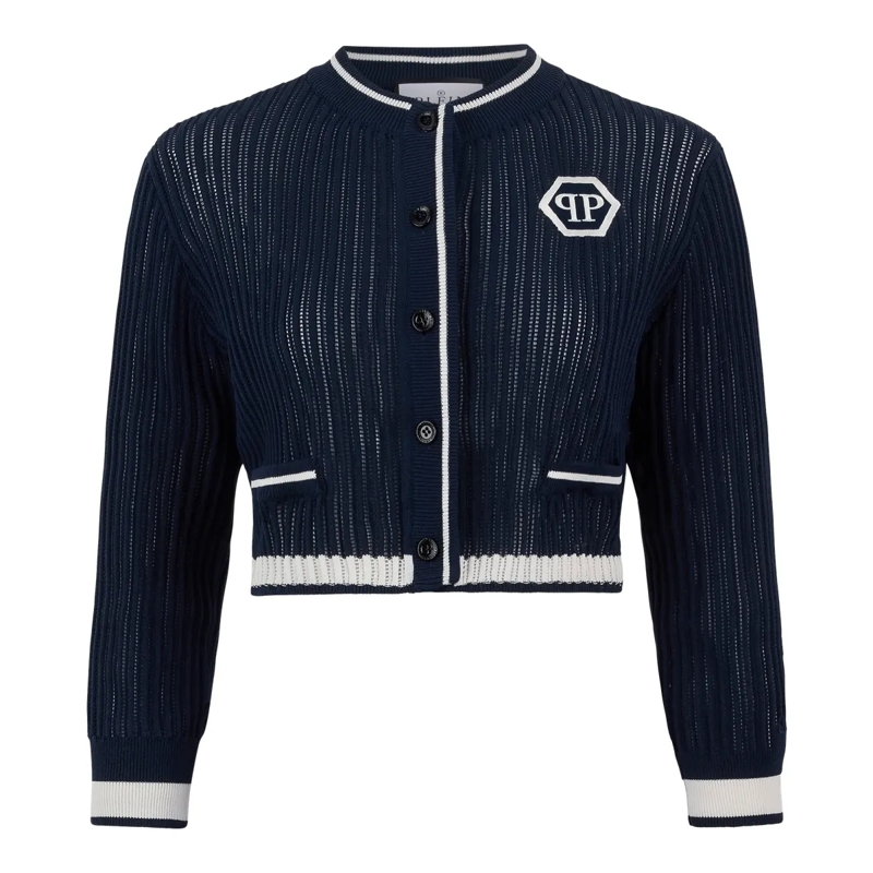 Philipp Plein Strickjacke Knitted Cardigan Hexagon Hexagon schwarz