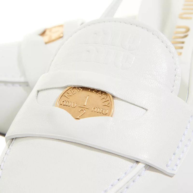 Miu Miu Mules Leather Penny Loafers With Heel White(Image 3)