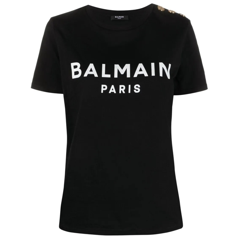 Balmain T-Shirt Short-Sleeved Cotton Top Black